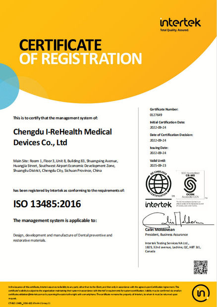 China Chengdu I-ReHealth Medical Devices Co., Ltd certificaten